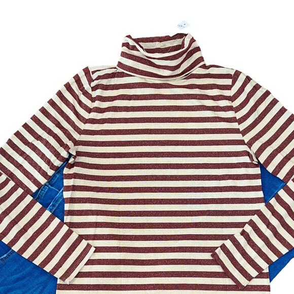 NWT LOFT Red/Cream Shimmer Striped Ribbed Metallic Turtleneck Top - Picture 2 of 9
